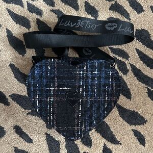 Luv Betsey Heart Crossbody Bag in Navy Tweed Plaid w/Guitar Strap • NWOT